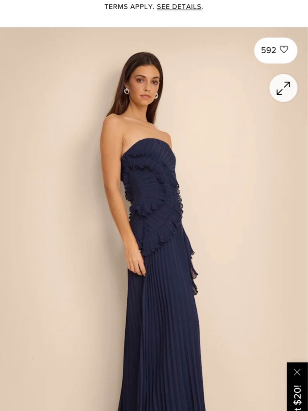 Lulu's Strapless Navy Pleated Ruffle Gown